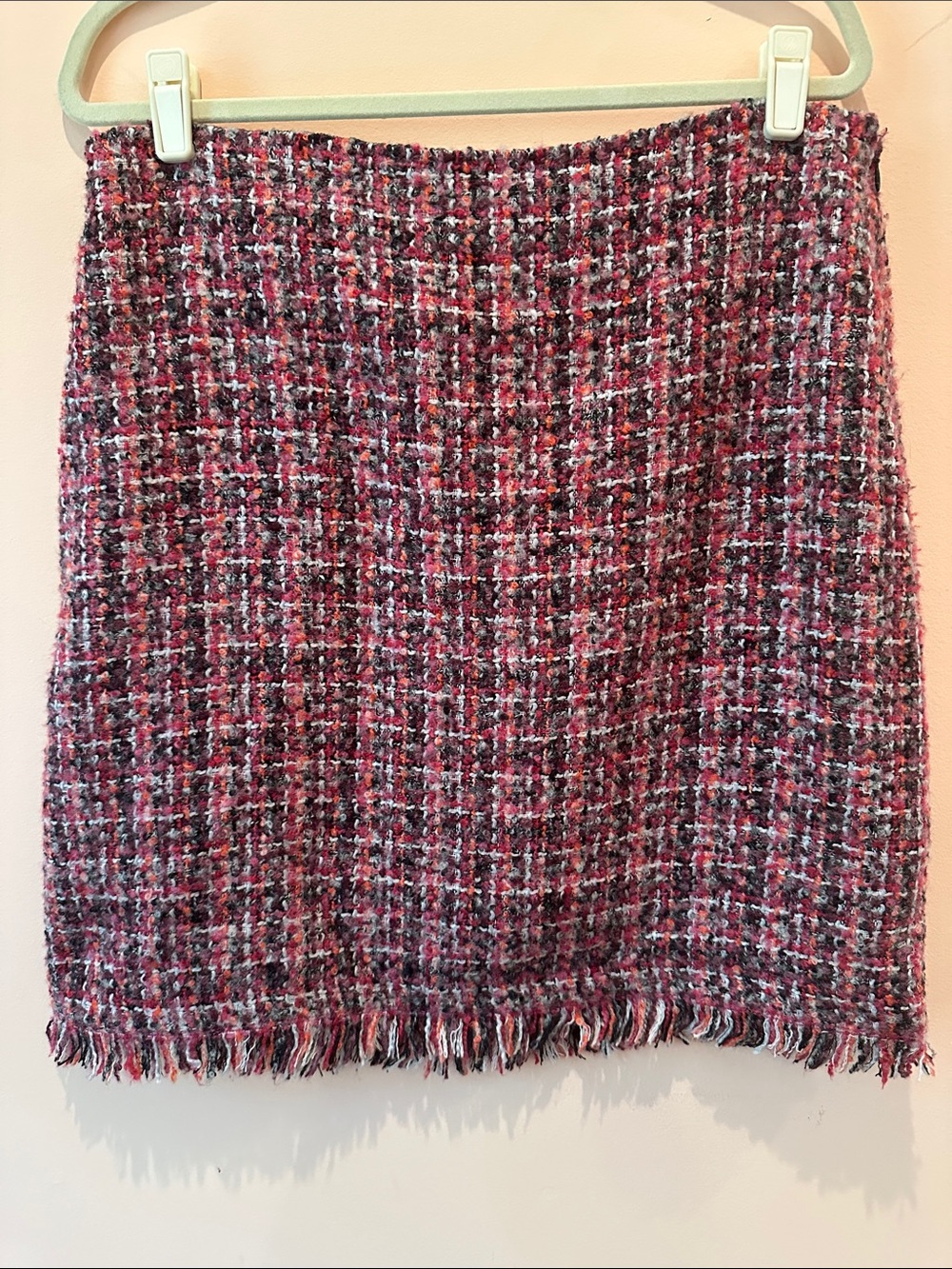 Talbots Pink Black Cream Coral Tweed Fringe Skirt Size 12